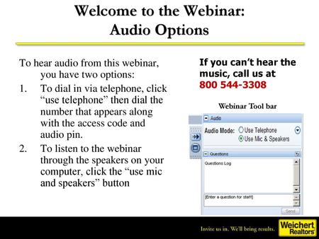 Welcome to the Webinar: Audio Options