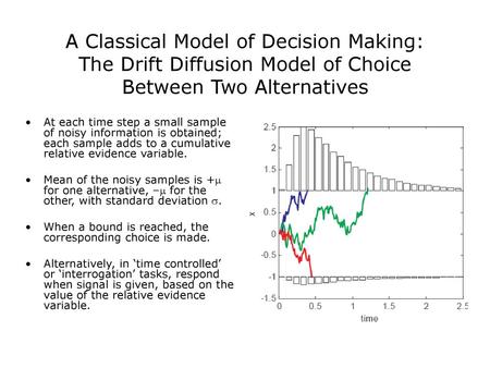 A Classical Model of Decision Making: The Drift Diffusion Model of Choice Between Two Alternatives At each time step a small sample of noisy information.