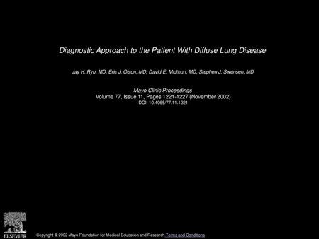 Diagnostic Approach to the Patient With Diffuse Lung Disease