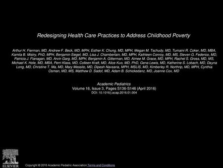 Redesigning Health Care Practices to Address Childhood Poverty