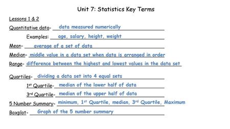 Unit 7: Statistics Key Terms