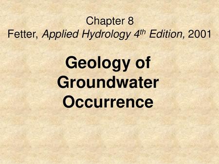 Geology of Groundwater Occurrence