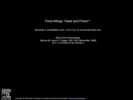 Food Allergy: Facts and Fiction*