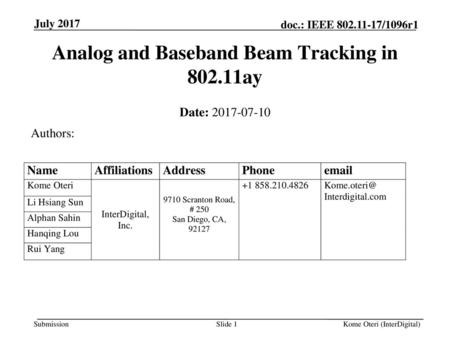 Analog and Baseband Beam Tracking in ay