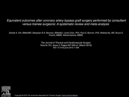 Equivalent outcomes after coronary artery bypass graft surgery performed by consultant versus trainee surgeons: A systematic review and meta-analysis 