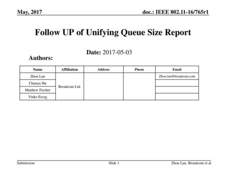 Follow UP of Unifying Queue Size Report