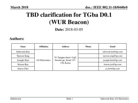 TBD clarification for TGba D0.1 (WUR Beacon)