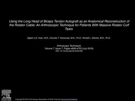 Using the Long Head of Biceps Tendon Autograft as an Anatomical Reconstruction of the Rotator Cable: An Arthroscopic Technique for Patients With Massive.