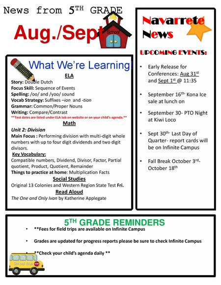 Aug./Sept Navarrete News News from 5TH GRADE What We’re Learning!