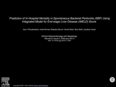 Prediction of In-Hospital Mortality in Spontaneous Bacterial Peritonitis (SBP) Using Integrated Model for End-stage Liver Disease (iMELD) Score  Guru.