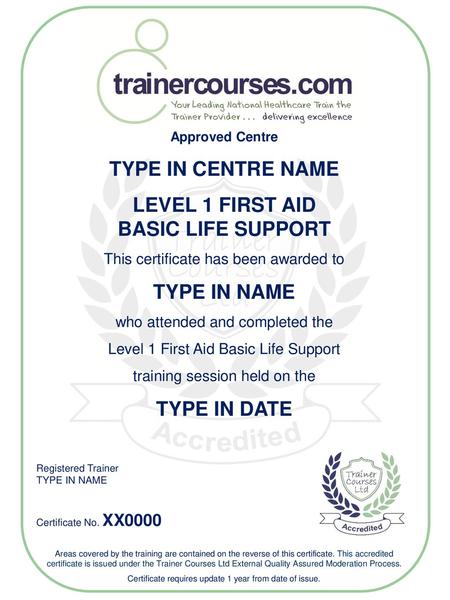 LEVEL 1 FIRST AID BASIC LIFE SUPPORT
