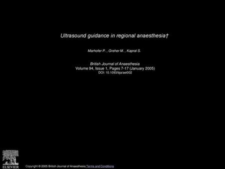 Ultrasound guidance in regional anaesthesia†