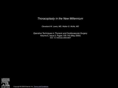 Thoracoplasty in the New Millennium