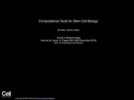 Computational Tools for Stem Cell Biology