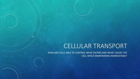 Cellular transport How are cells able to control what enters and what leaves the cell while maintaining homeostasis?