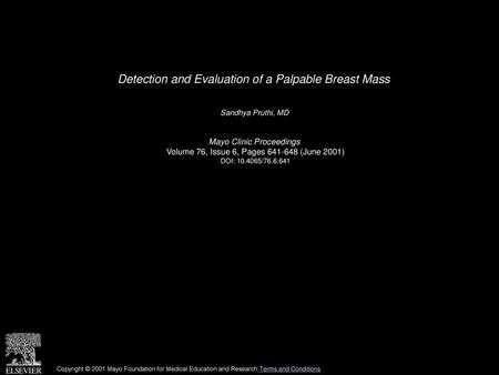 Detection and Evaluation of a Palpable Breast Mass
