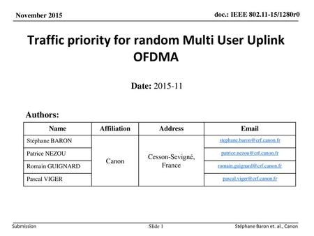 Traffic priority for random Multi User Uplink OFDMA