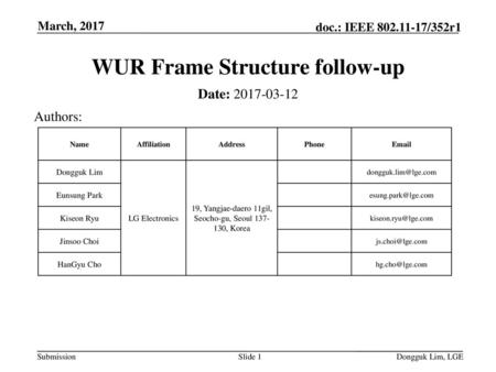 WUR Frame Structure follow-up