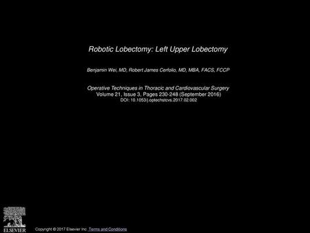 Robotic Lobectomy: Left Upper Lobectomy