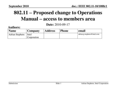 – Proposed change to Operations Manual – access to members area