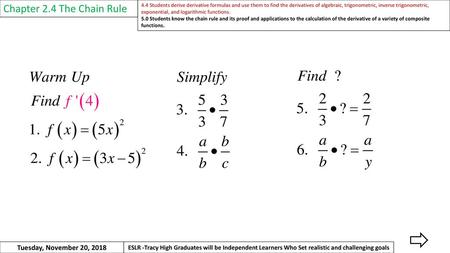 Chapter 2.4 The Chain Rule Tuesday, November 20, 2018