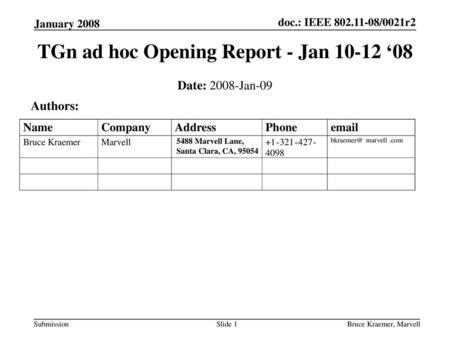 TGn ad hoc Opening Report - Jan ‘08