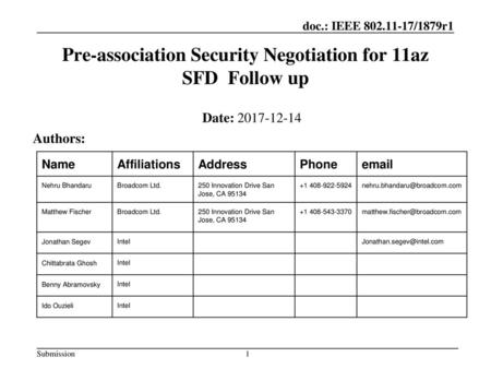 Pre-association Security Negotiation for 11az SFD Follow up