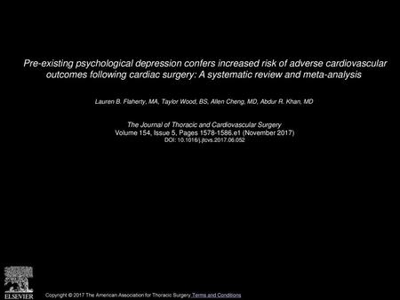 Pre-existing psychological depression confers increased risk of adverse cardiovascular outcomes following cardiac surgery: A systematic review and meta-analysis 