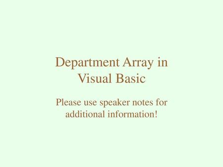 Department Array in Visual Basic