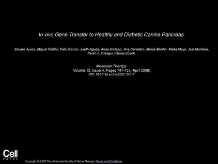 In vivo Gene Transfer to Healthy and Diabetic Canine Pancreas