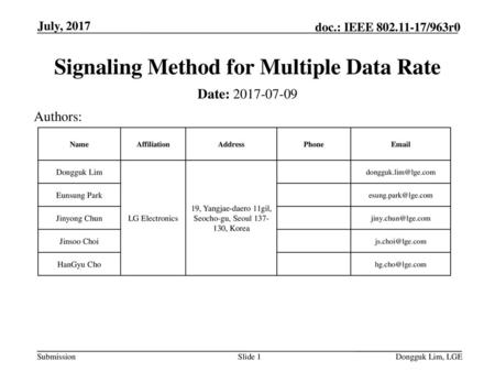 Signaling Method for Multiple Data Rate