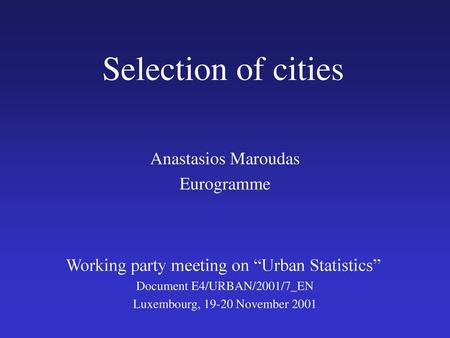 Selection of cities Anastasios Maroudas Eurogramme