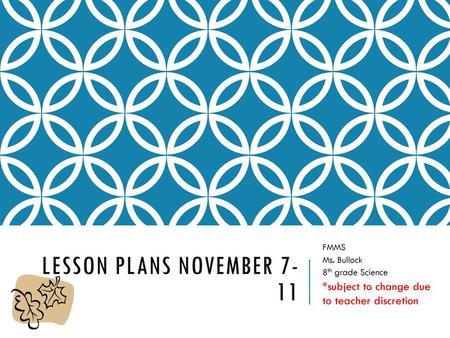 Lesson Plans November 7-11