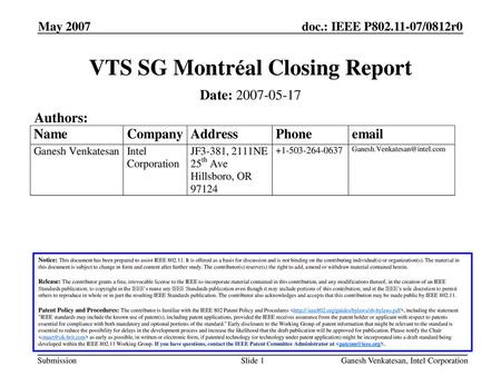VTS SG Montréal Closing Report