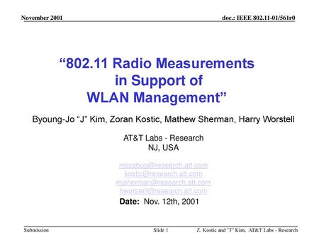 “ Radio Measurements in Support of WLAN Management”