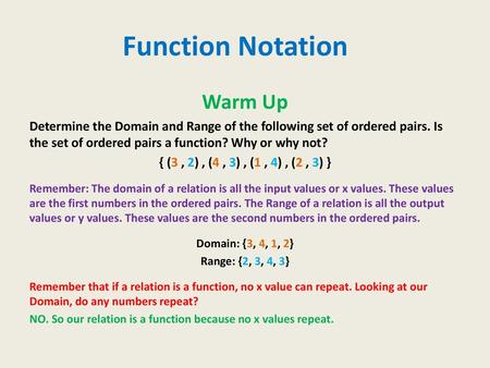 Function Notation Warm Up