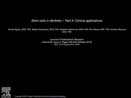 Stem cells in dentistry – Part II: Clinical applications