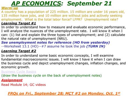 AP ECONOMICS: September 21