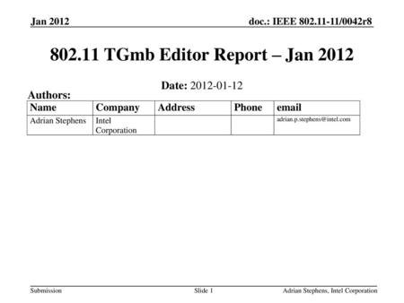 TGmb Editor Report – Jan 2012