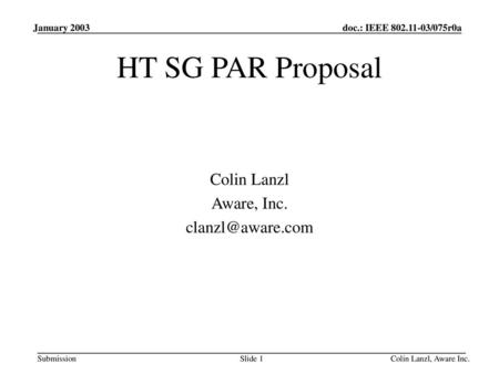 HT SG PAR Proposal Colin Lanzl Aware, Inc.