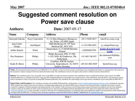 Suggested comment resolution on Power save clause