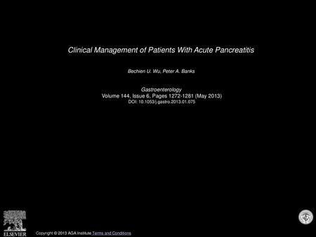 Clinical Management of Patients With Acute Pancreatitis