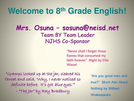 Welcome to 8th Grade English!