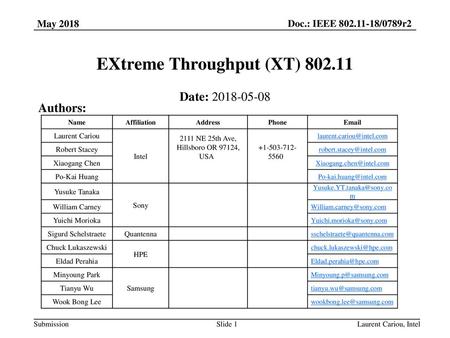 EXtreme Throughput (XT)