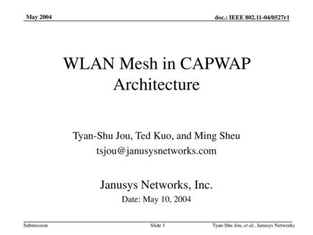WLAN Mesh in CAPWAP Architecture