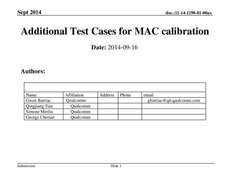 Additional Test Cases for MAC calibration