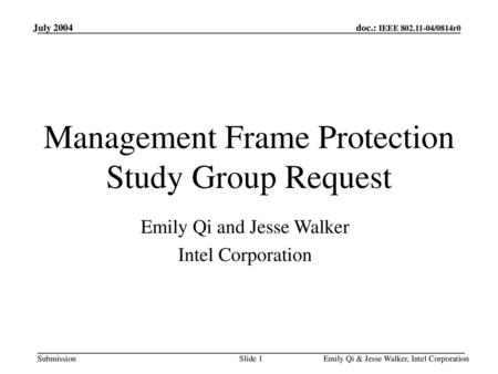 Management Frame Protection Study Group Request