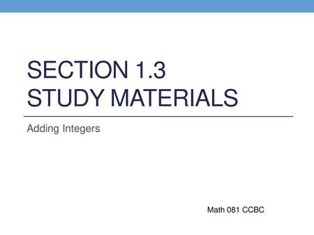 Section 1.3 Study Materials