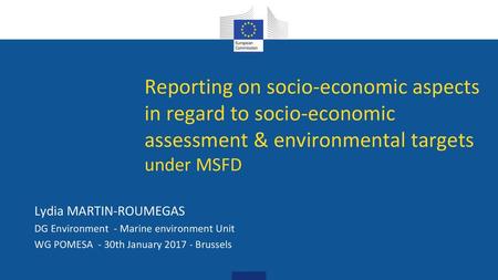 Reporting on socio-economic aspects in regard to socio-economic assessment & environmental targets under MSFD Lydia MARTIN-ROUMEGAS DG Environment -