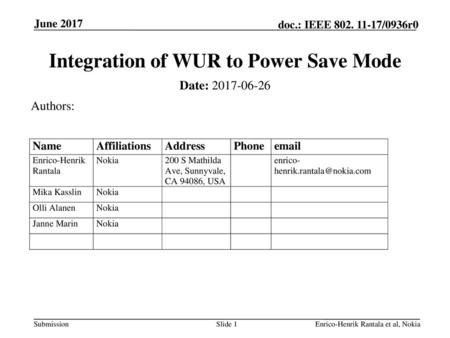 Integration of WUR to Power Save Mode